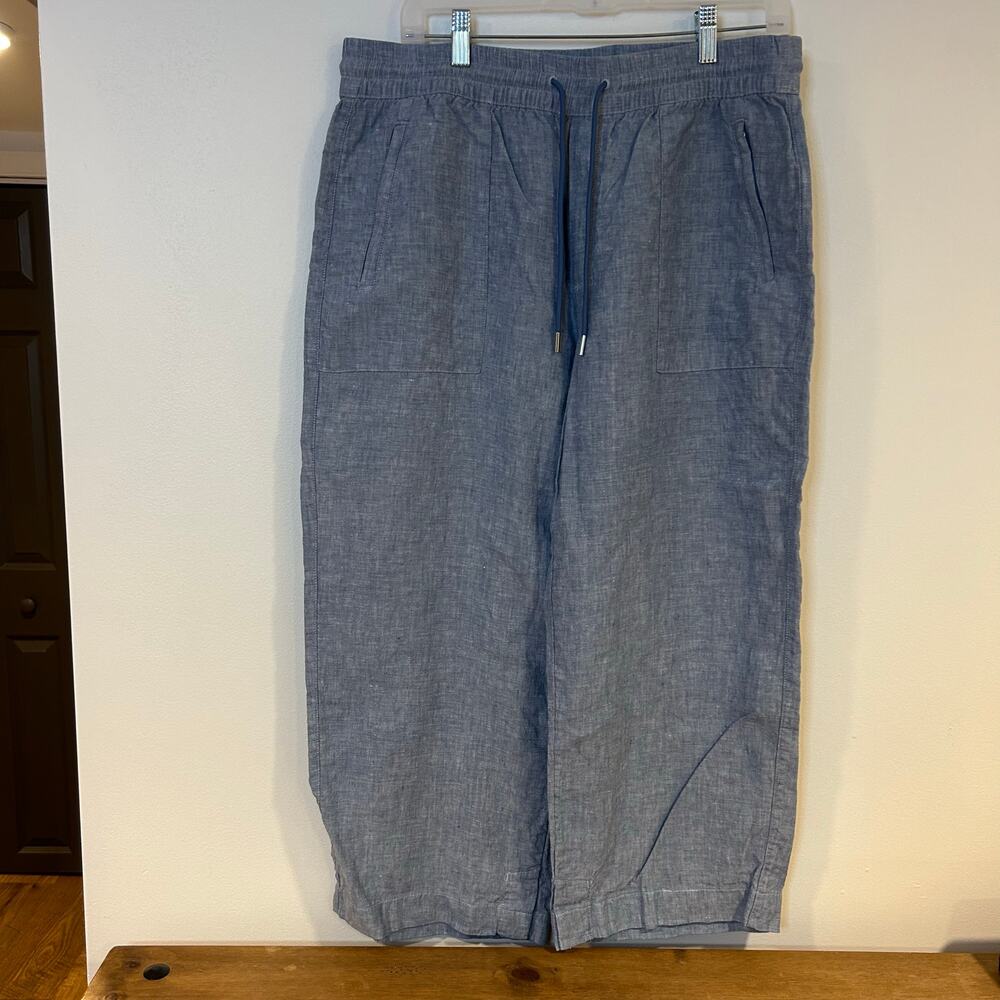 ATHLETA Sz 12 -2 PAIR!- Chambray & White High Rise Retreat Linen Capri Wide Leg - Picture 3 of 16